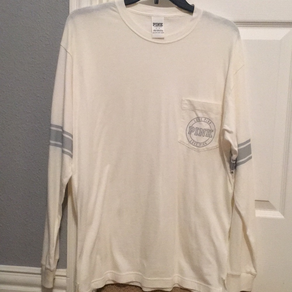 White colored PINK brand campus long sleeve tee